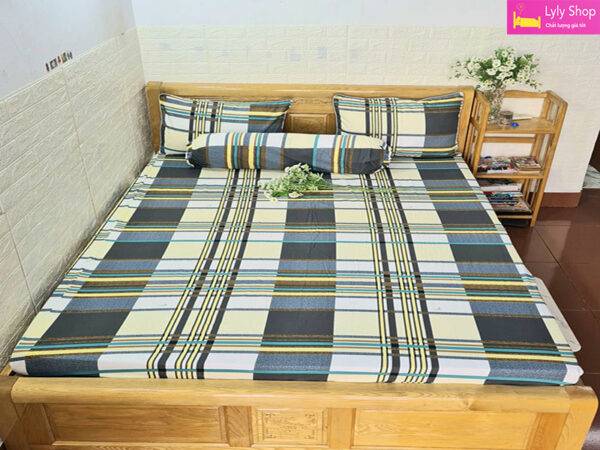Bộ ga giường kẻ karo đẹp với chất liệu cotton tại Lyly Shop | Mẫu 1