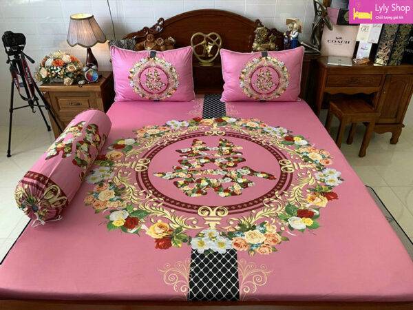 Bộ ga giường màu hồng chất lượng cao tại Lyly Shop | Mẫu 5
